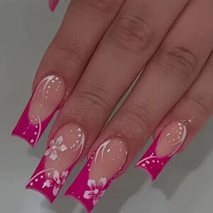 Pink and White Accessories with a Stylish Design Pink Long Acrylic Nails Square